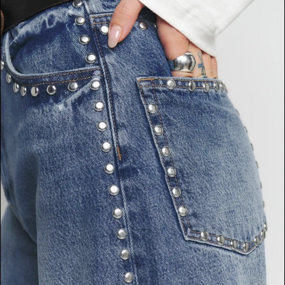 Reformation Cary wide leg slouchy studded Jeans, Sz 29 $150